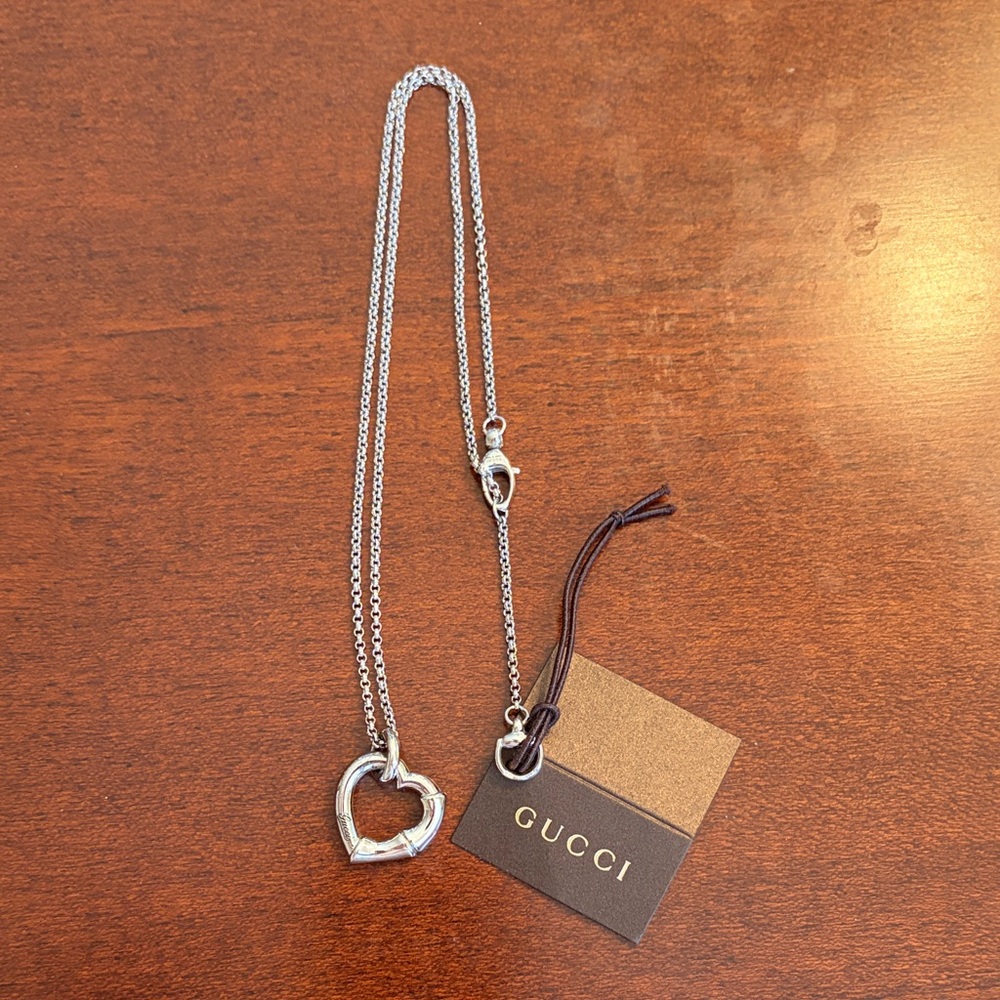 Gucci Silver Bamboo Heart Pendant Necklace